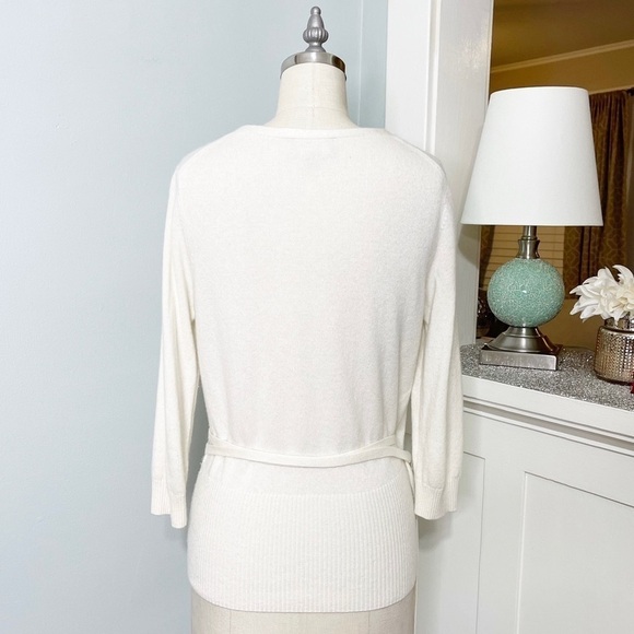 PURE Collection Cashmere Cream Wrap Front Sweater Tie Waist 4 Small - Picture 5 of 9